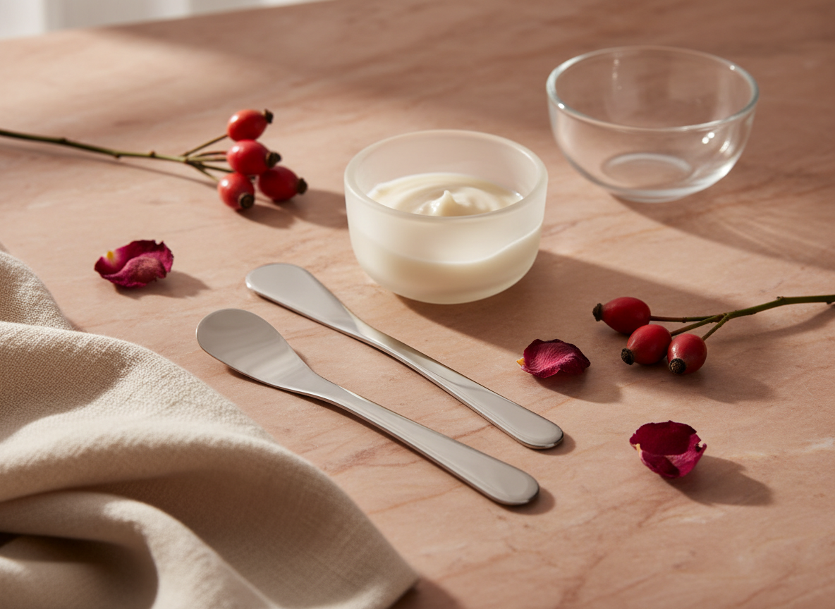 Clinical treatment tools at rest with botanical elements — Roses and More Skin Alchemy Singapore