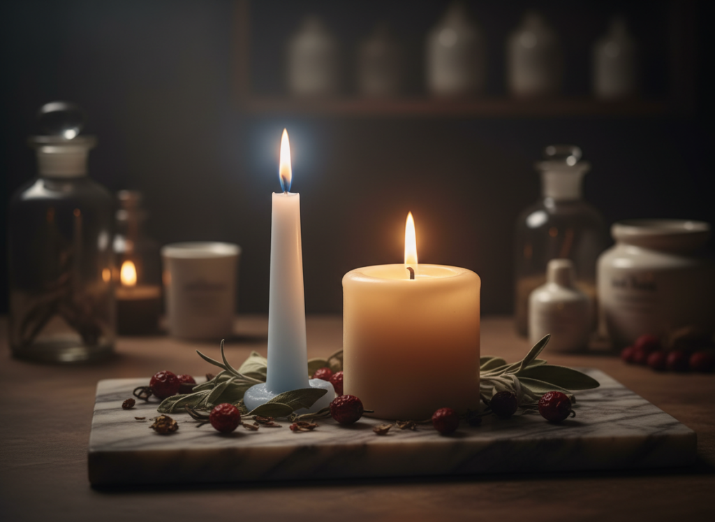"Dual plasma Singapore — two candles representing cold and hot plasma treatment at Roses & More Skin Alchemy