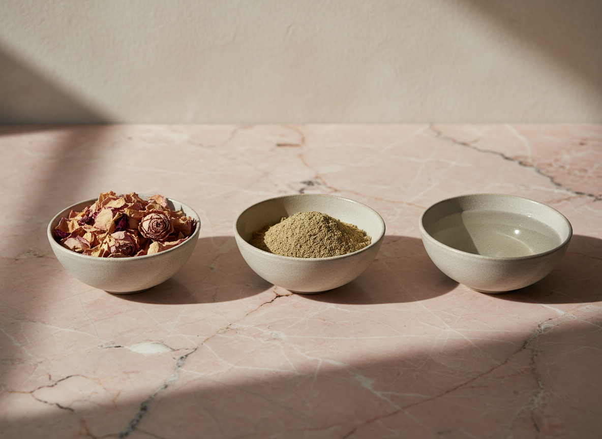 Skin Sequencing Facial Singapore — three ceramic bowls in sequence representing the protocol stages at Roses & More