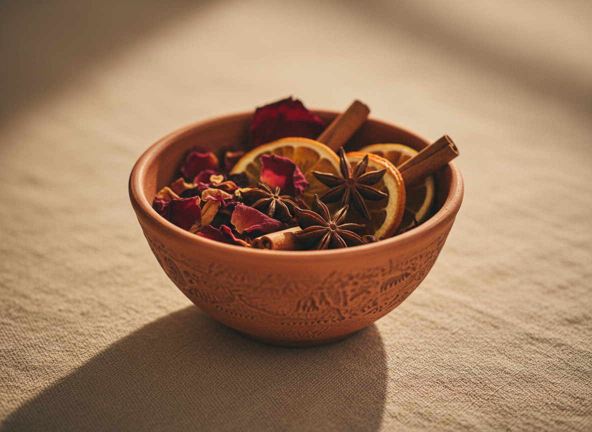 Womb care Singapore — a ceramic bowl of warming botanicals at Roses & More Skin Alchemy