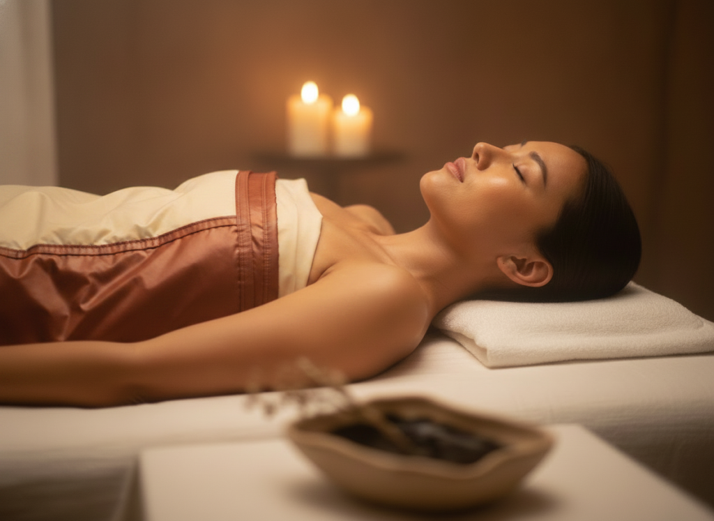 Detox body wrap Singapore — Parafango thermal wrap at Roses & More Tanjong Pagar