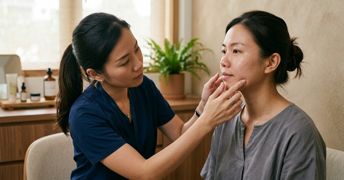 Post-acne scarring Singapore treatment at Roses & More Skin Alchemy showing dermal collagen remodelling approach