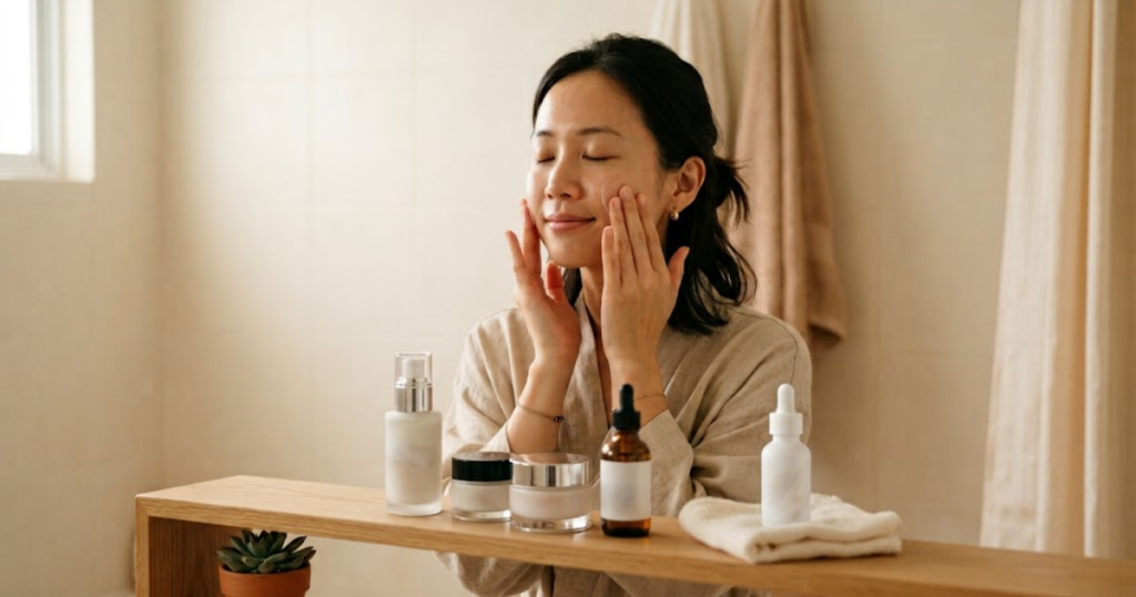 Homecare ritual Singapore skincare routine at Roses & More Skin Alchemy showing intentional daily skin care
