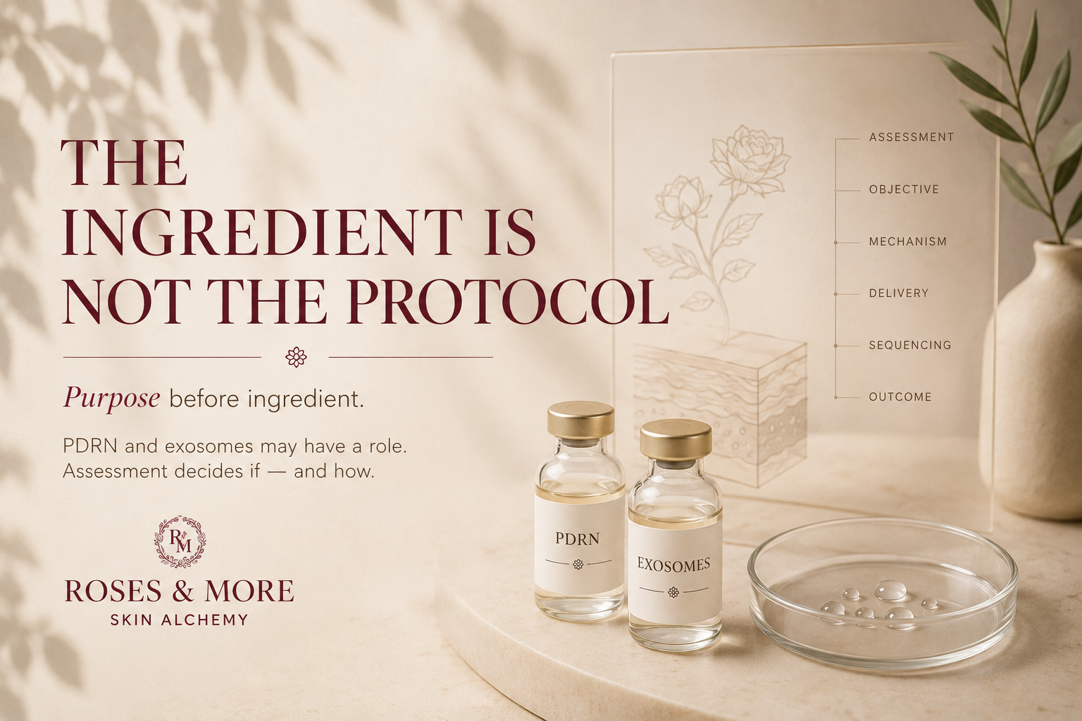 PDRN and exosomes Singapore skin treatment concept illustrating assessment before ingredient selection at Roses & More Skin Alchemy