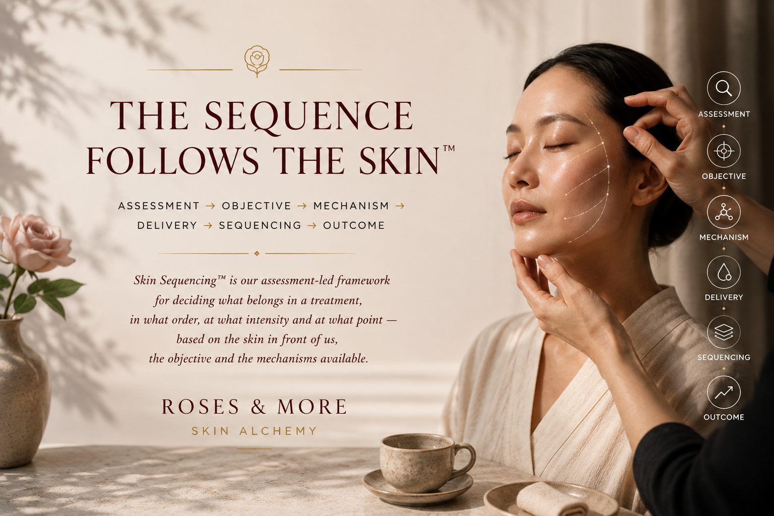 Skin Sequencing Singapore at Roses & More showing assessment-led treatment sequencing based on the skin, objective and appropriate mechanism.